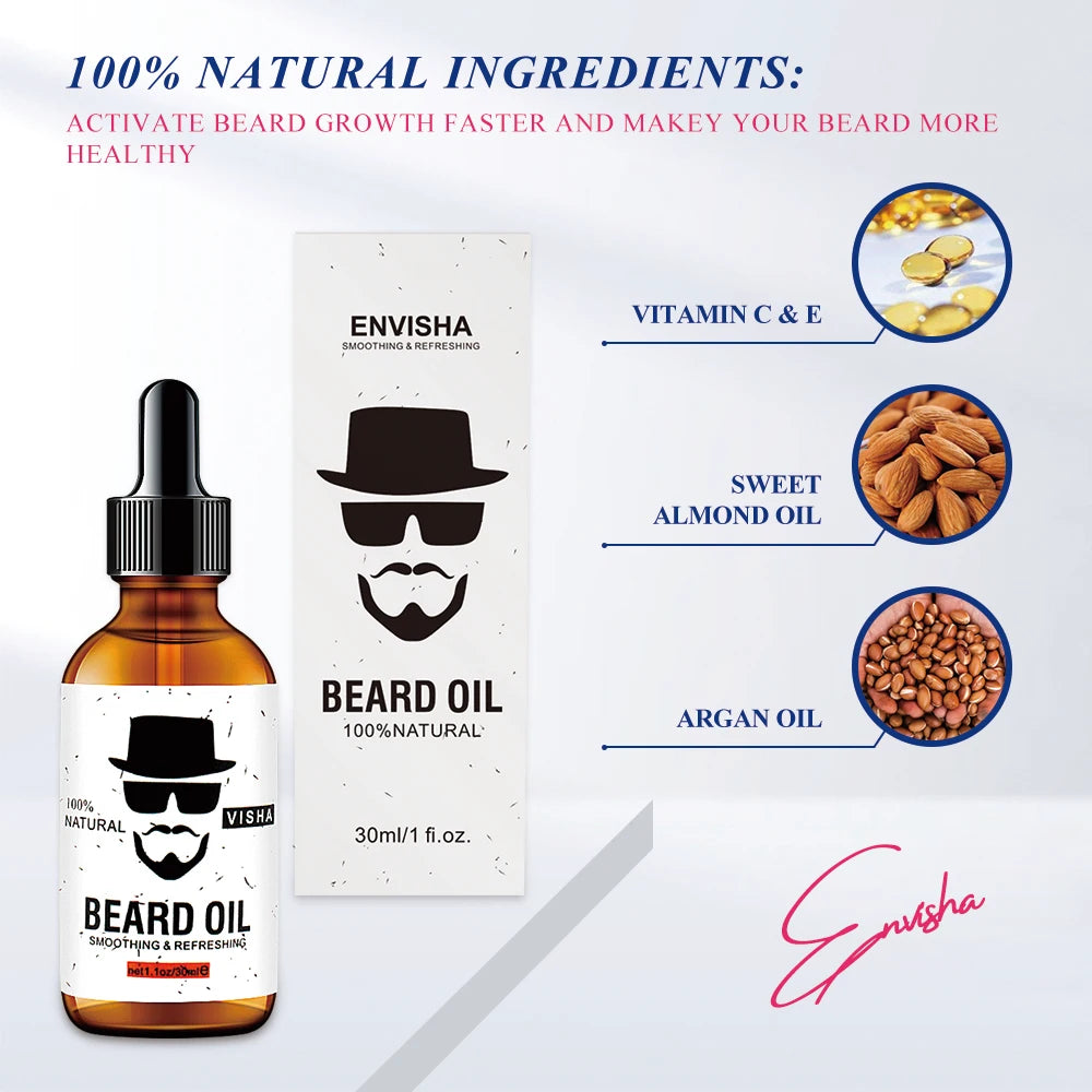 ENVISHA Growth Beard Care Oil Beard Cream Thicker More Full Thicken Hair For Men Grooming Treatment Clean Repair Moisturizing