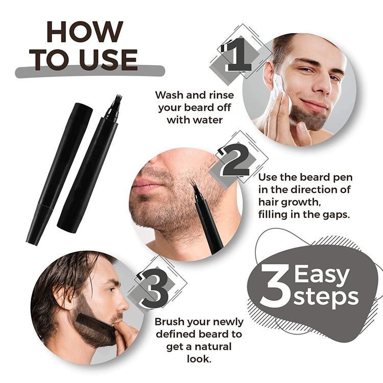 Cross-Border Beard Pen Beard Stylish Pen Naturally Waterproof a Tin Beard Tracing Pen Men's Eyebrow Pencil Makeup Brush