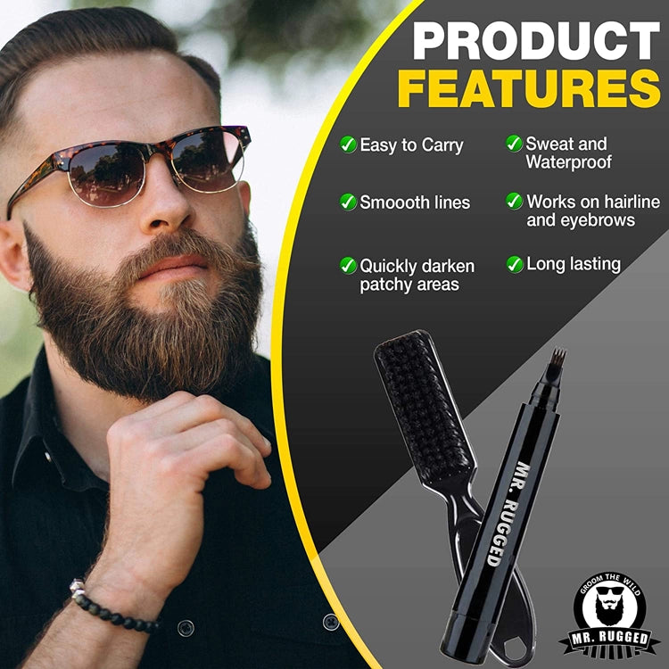 Cross-Border Beard Pen Beard Stylish Pen Naturally Waterproof a Tin Beard Tracing Pen Men's Eyebrow Pencil Makeup Brush