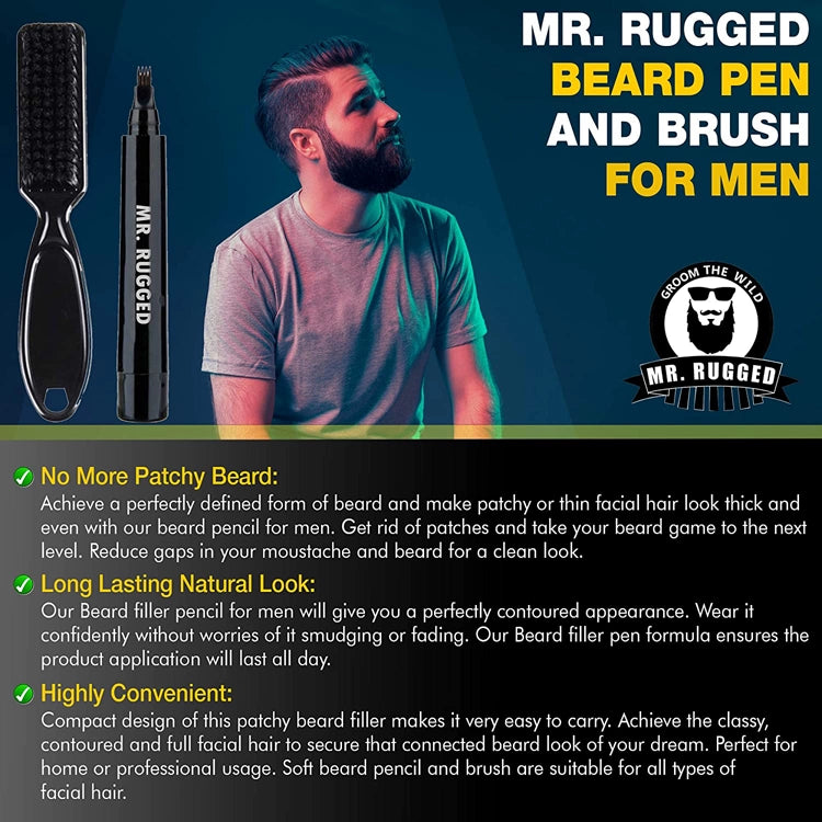 Cross-Border Beard Pen Beard Stylish Pen Naturally Waterproof a Tin Beard Tracing Pen Men's Eyebrow Pencil Makeup Brush