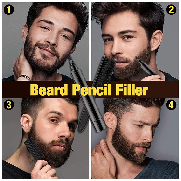 Cross-Border Beard Pen Beard Stylish Pen Naturally Waterproof a Tin Beard Tracing Pen Men's Eyebrow Pencil Makeup Brush