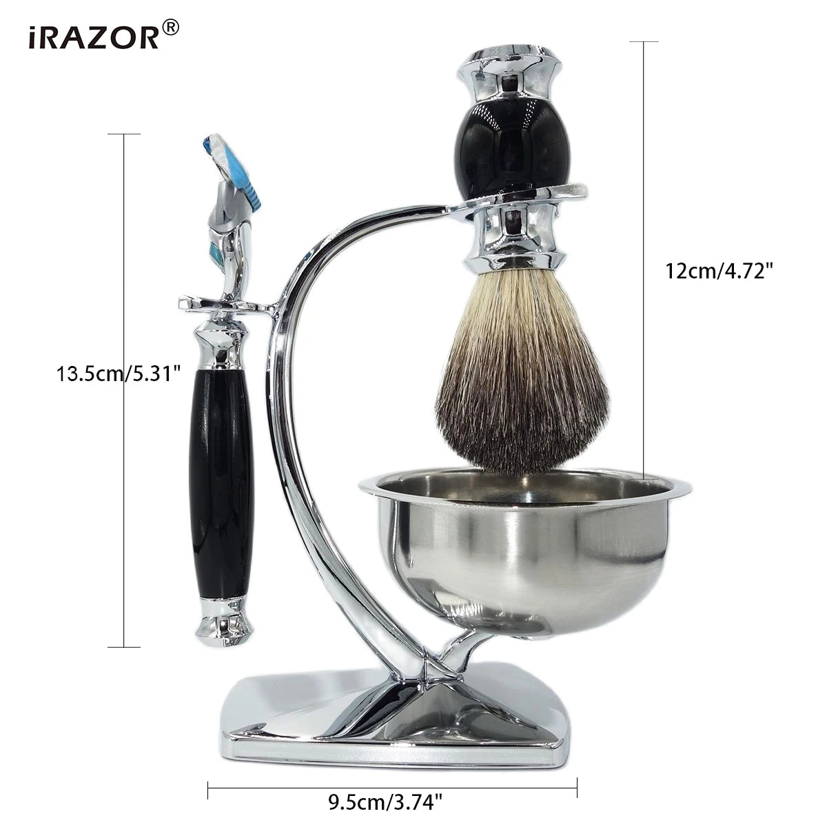 iRAZOR 5 Layer Safety Razor Shaving Kit Badger Hair Cream Brush and Shaver Mug Bowl Stand Holder Birthday Christmas Holiday Gift