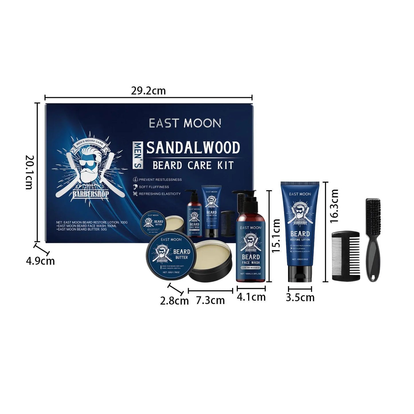 Men Sandalwood Beard Care Set With Comb Deep Moisturizing Improve Grooming Strengthen Thickener Keep Smoothing Beard Growth Wax