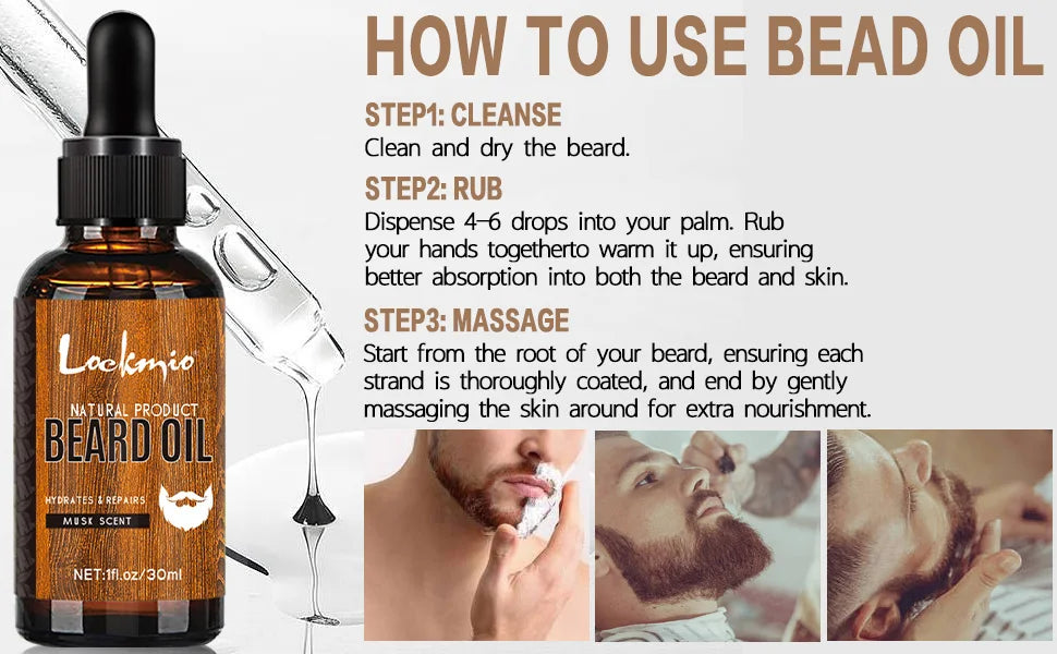 LOCKMIO 4pcs/set Beard Oil Beards Essence Oil for Nourishing and Shaping Frizz Unruly Beards Beard Moisturizing Care Conditioner