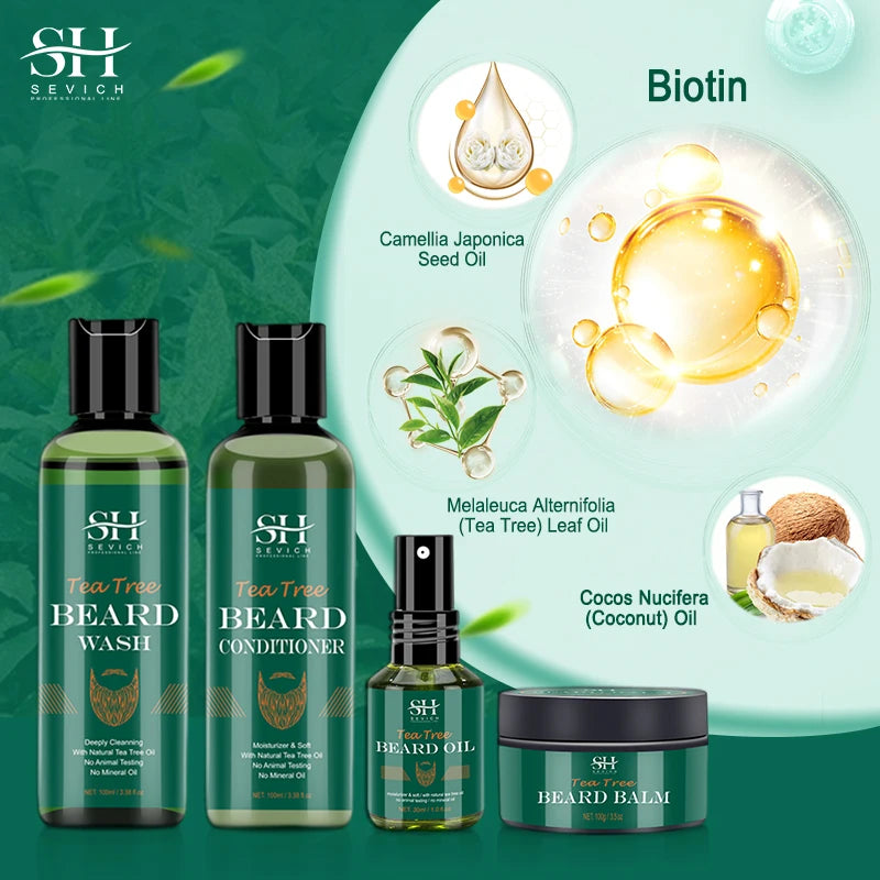 Sevich Tea Tree Beard Care Series Fast and Effective Beard Growth And Gentle Cleansing Skin Soft Men's Beard Care Essence