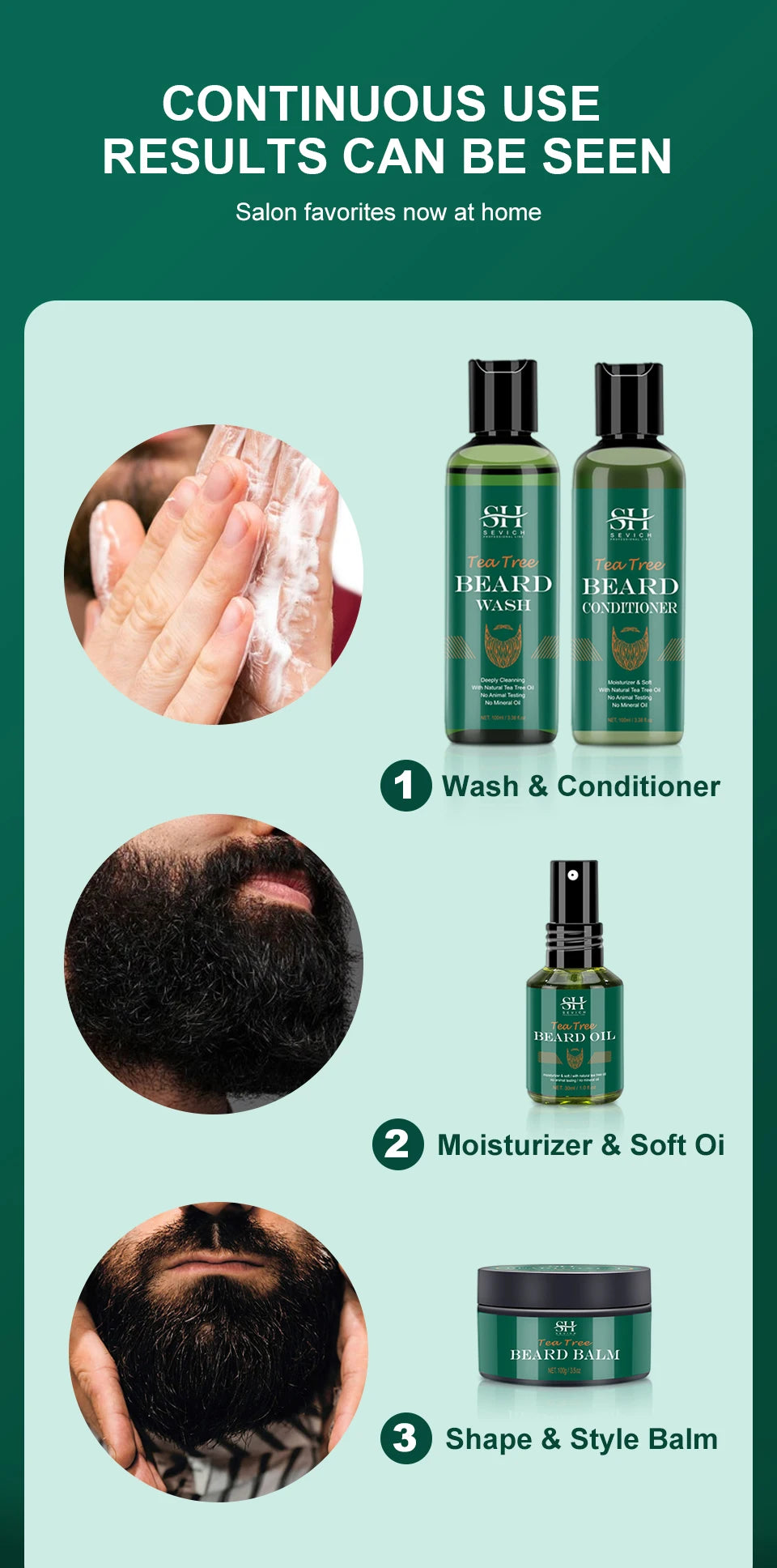 Sevich Tea Tree Beard Care Series Fast and Effective Beard Growth And Gentle Cleansing Skin Soft Men's Beard Care Essence