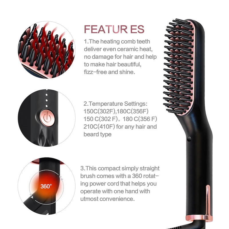3 in 1 Quick heat Hair styling straightening comb PTC heater Electric hair straightener Beard straightener
