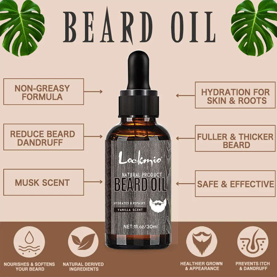 LOCKMIO 4pcs/set Beard Oil Beards Essence Oil for Nourishing and Shaping Frizz Unruly Beards Beard Moisturizing Care Conditioner