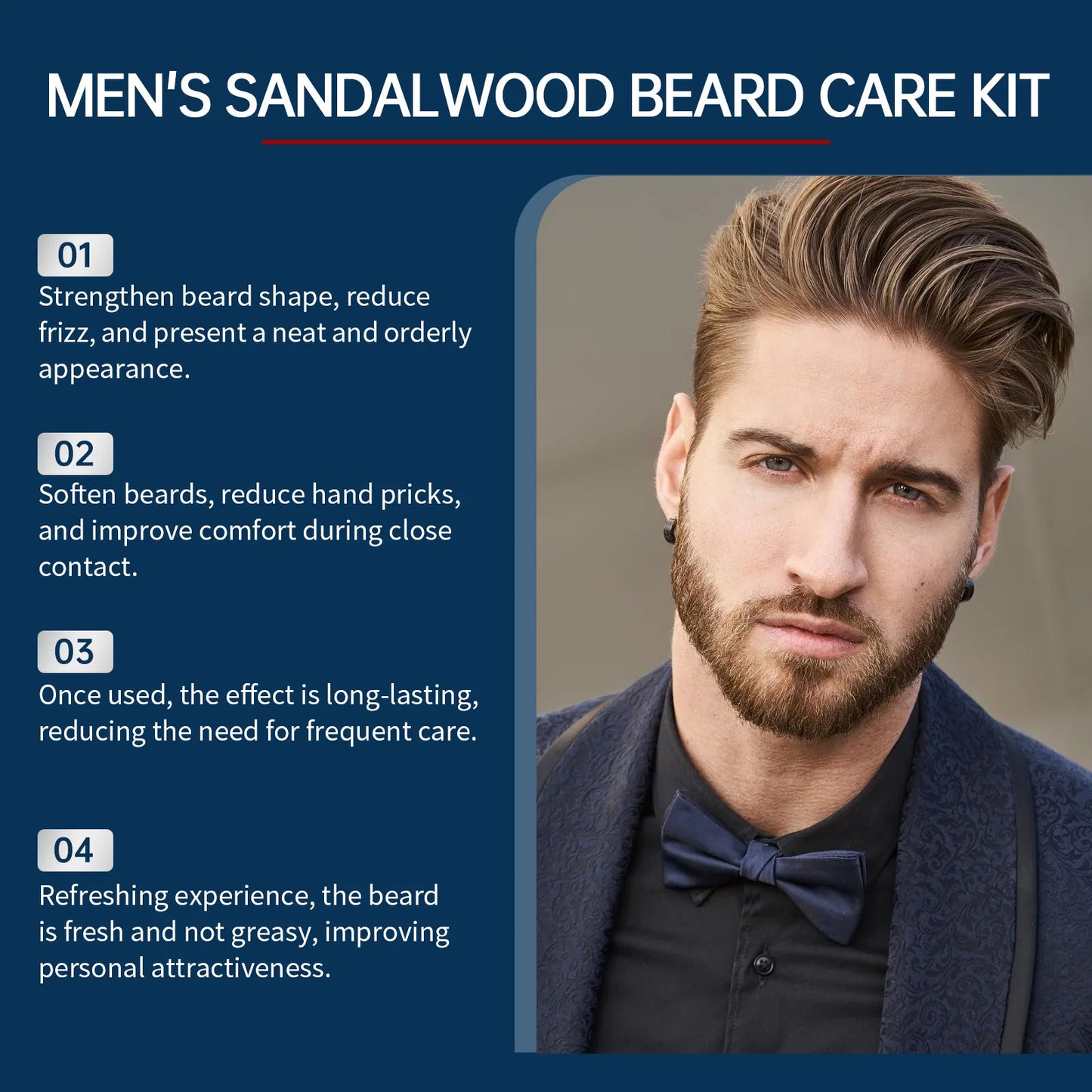 Men Sandalwood Beard Care Set With Comb Deep Moisturizing Improve Grooming Strengthen Thickener Keep Smoothing Beard Growth Wax