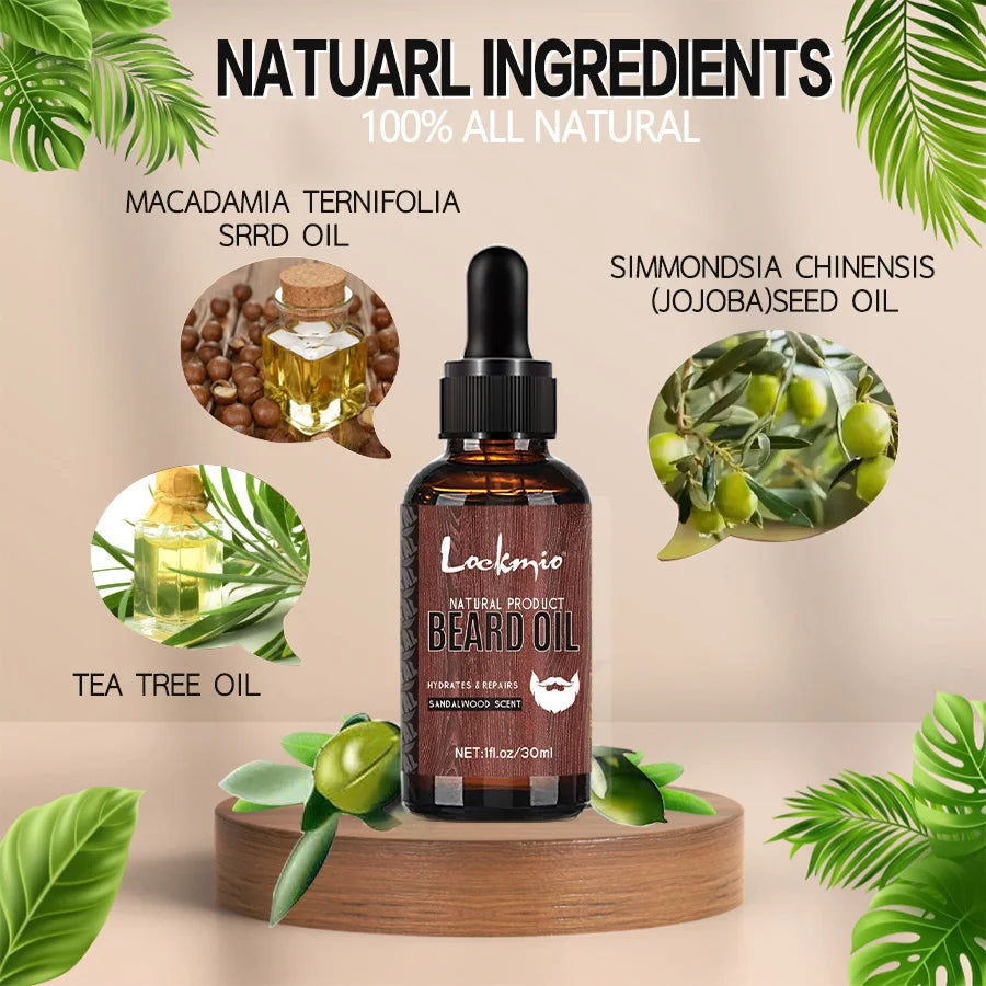 LOCKMIO 4pcs/set Beard Oil Beards Essence Oil for Nourishing and Shaping Frizz Unruly Beards Beard Moisturizing Care Conditioner