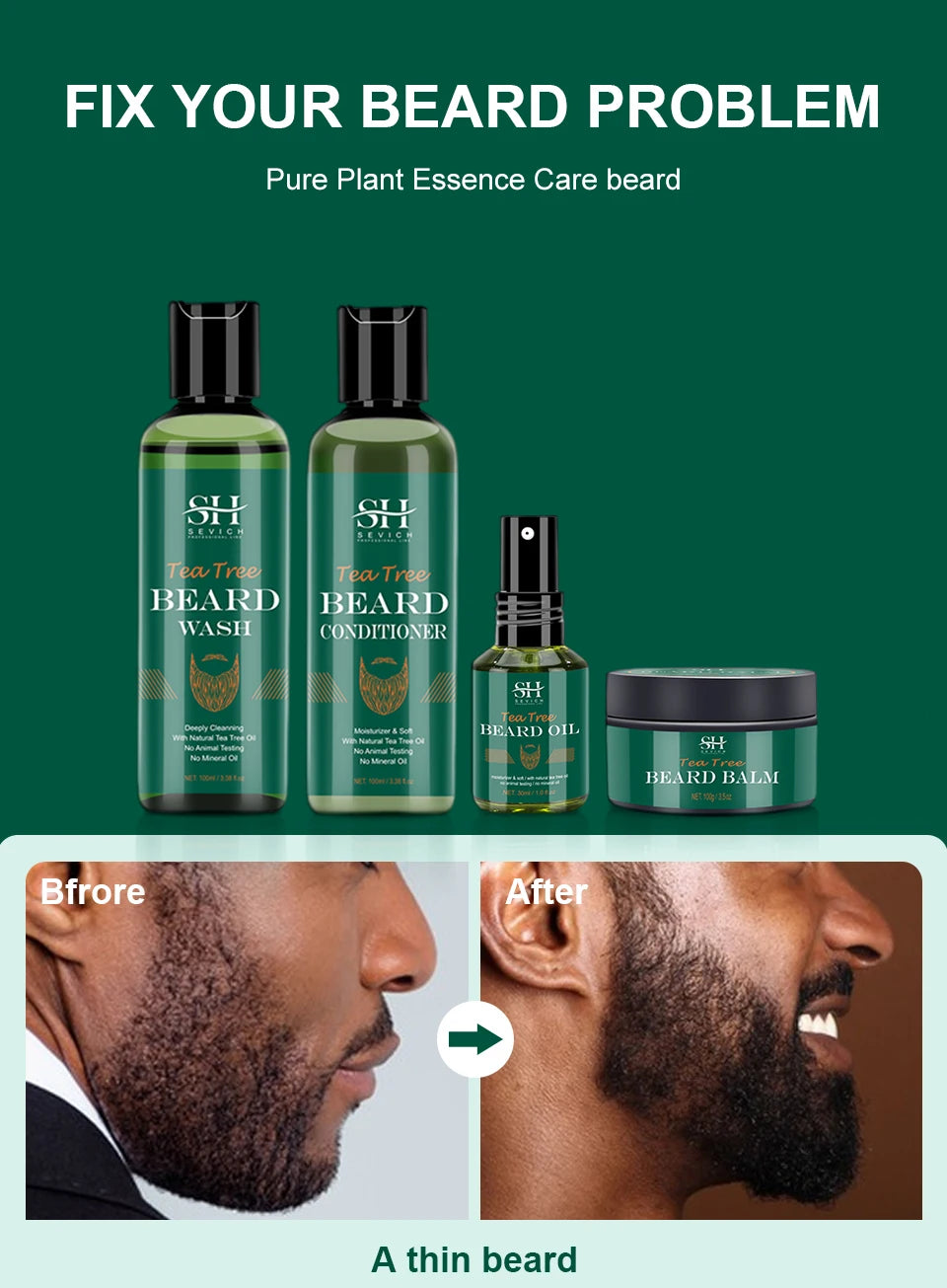 Sevich Tea Tree Beard Care Series Fast and Effective Beard Growth And Gentle Cleansing Skin Soft Men's Beard Care Essence