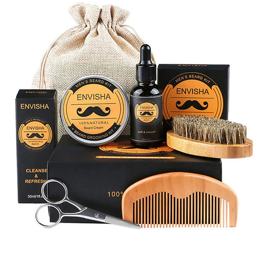 Beard Oil Beard Balm Comb Brush Sack Scissors 6 Piece Set