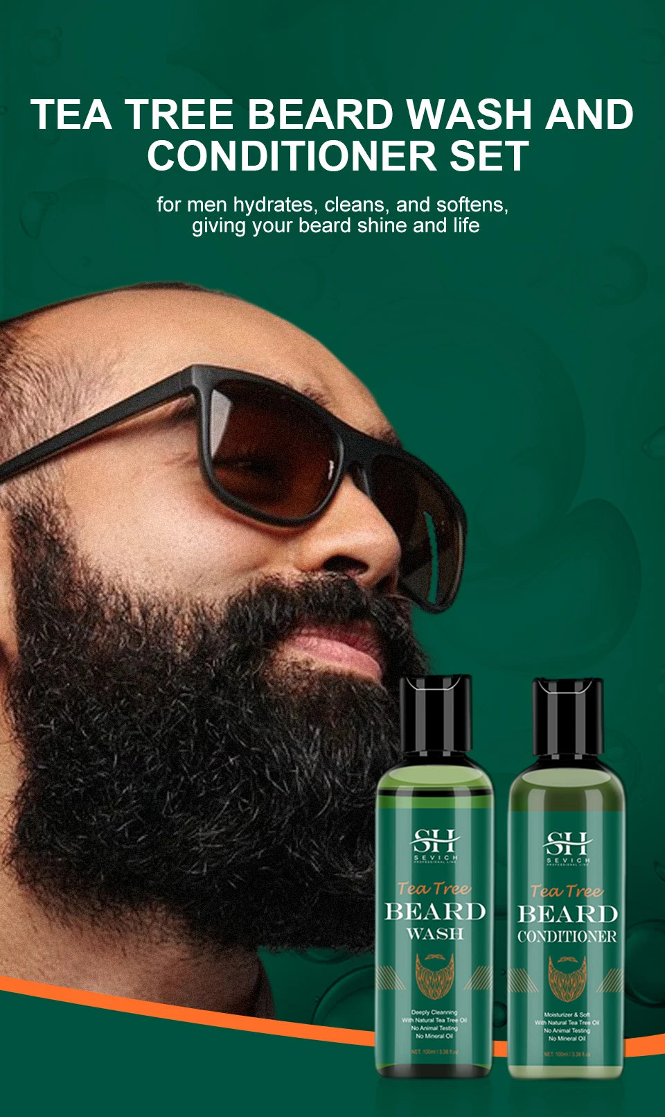 Sevich Tea Tree Beard Care Series Fast and Effective Beard Growth And Gentle Cleansing Skin Soft Men's Beard Care Essence