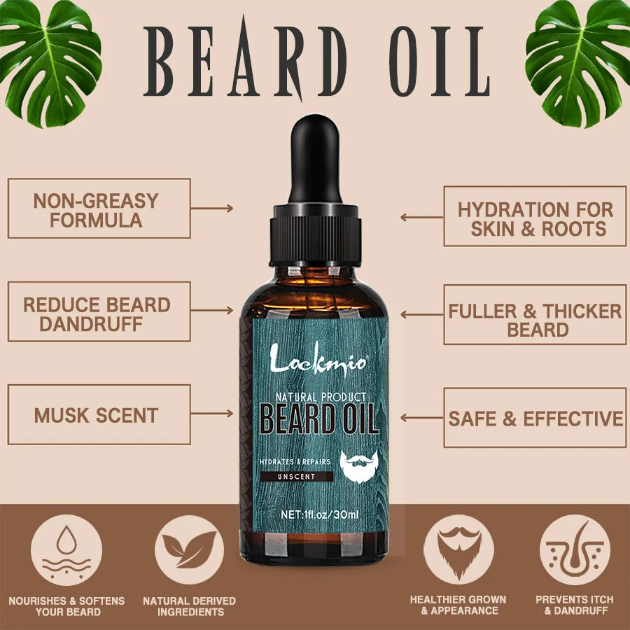 LOCKMIO 4pcs/set Beard Oil Beards Essence Oil for Nourishing and Shaping Frizz Unruly Beards Beard Moisturizing Care Conditioner
