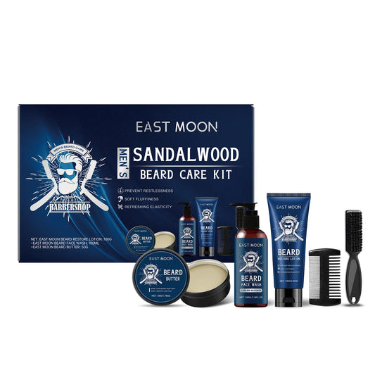 Men Sandalwood Beard Care Set With Comb Deep Moisturizing Improve Grooming Strengthen Thickener Keep Smoothing Beard Growth Wax