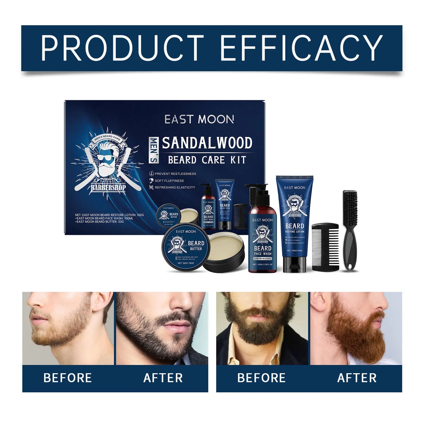 Men Sandalwood Beard Care Set With Comb Deep Moisturizing Improve Grooming Strengthen Thickener Keep Smoothing Beard Growth Wax