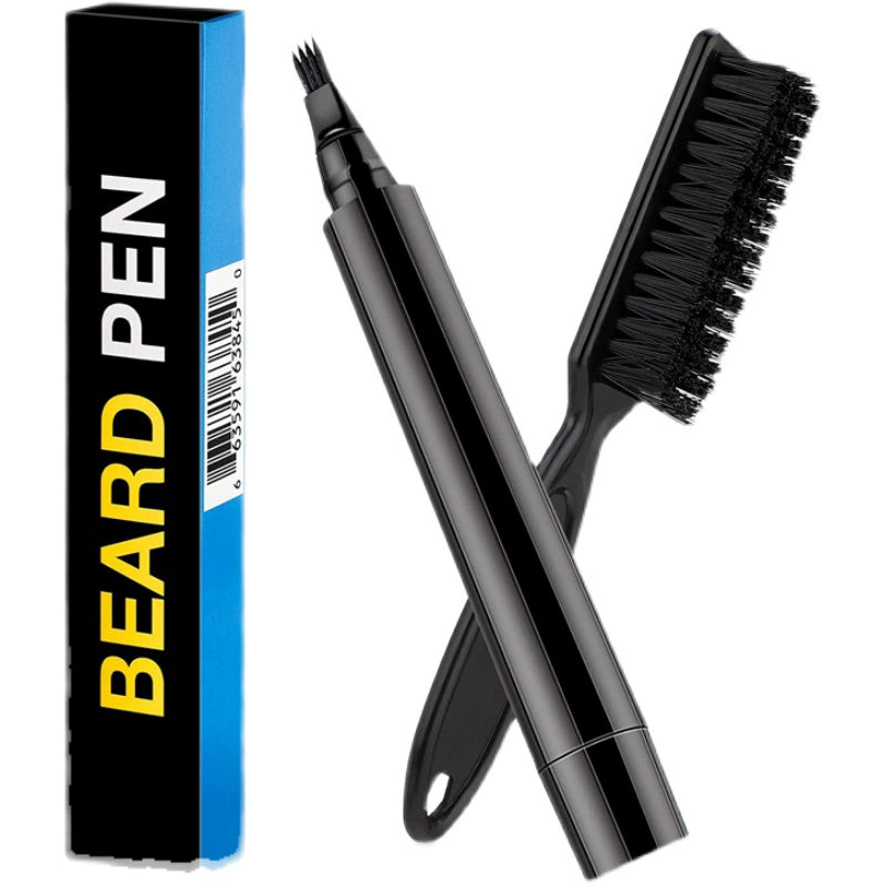 Cross-Border Beard Pen Beard Stylish Pen Naturally Waterproof a Tin Beard Tracing Pen Men's Eyebrow Pencil Makeup Brush