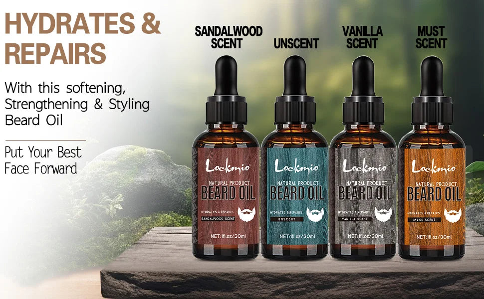 LOCKMIO 4pcs/set Beard Oil Beards Essence Oil for Nourishing and Shaping Frizz Unruly Beards Beard Moisturizing Care Conditioner