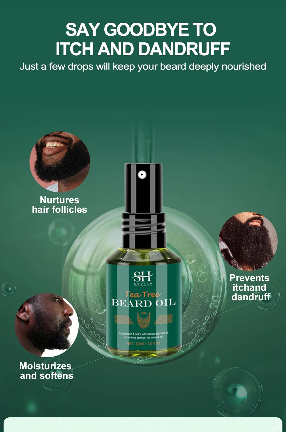 Sevich Tea Tree Beard Care Series Fast and Effective Beard Growth And Gentle Cleansing Skin Soft Men's Beard Care Essence