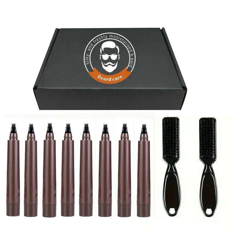 Hot Sale Beard Filling Pen Kit Beard Enhancer Brush Beard Coloring Shaping Tools Waterproof Black Brown Hair Pencil Man Cosmetic